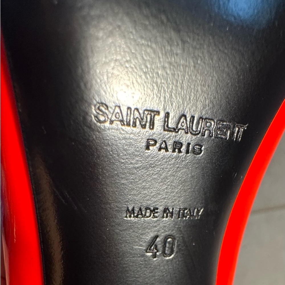 Saint Laurent Glossy Patent Leather Red Orange Heels 40Europe 9.5 US - Picture 10 of 16